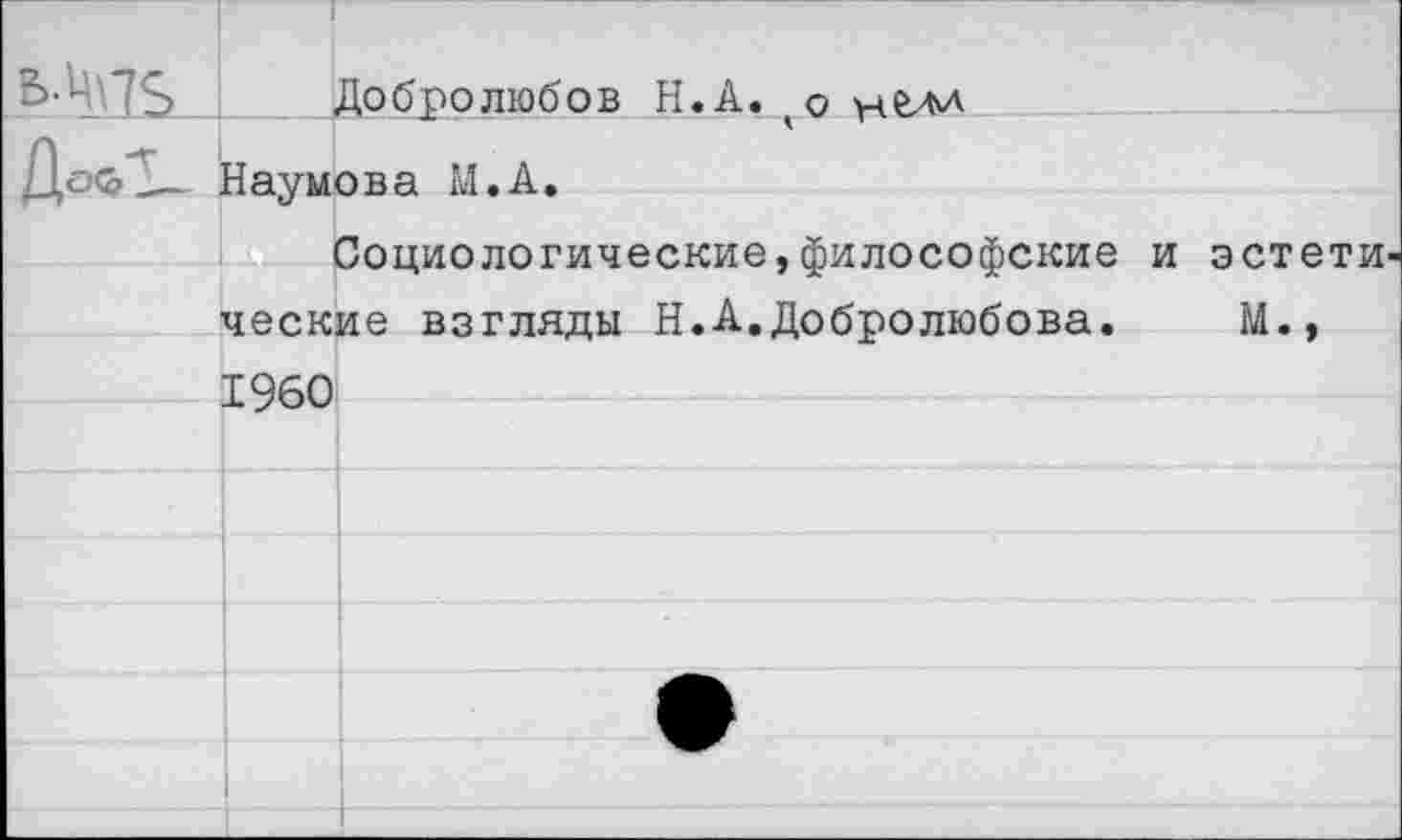 ﻿^•Ц.'7Ь.... Добролюбов Н.А. (о нелл Наумова М.А.
Социологические,философские и эстети ческие взгляды Н.А.Добролюбова. М., 1960